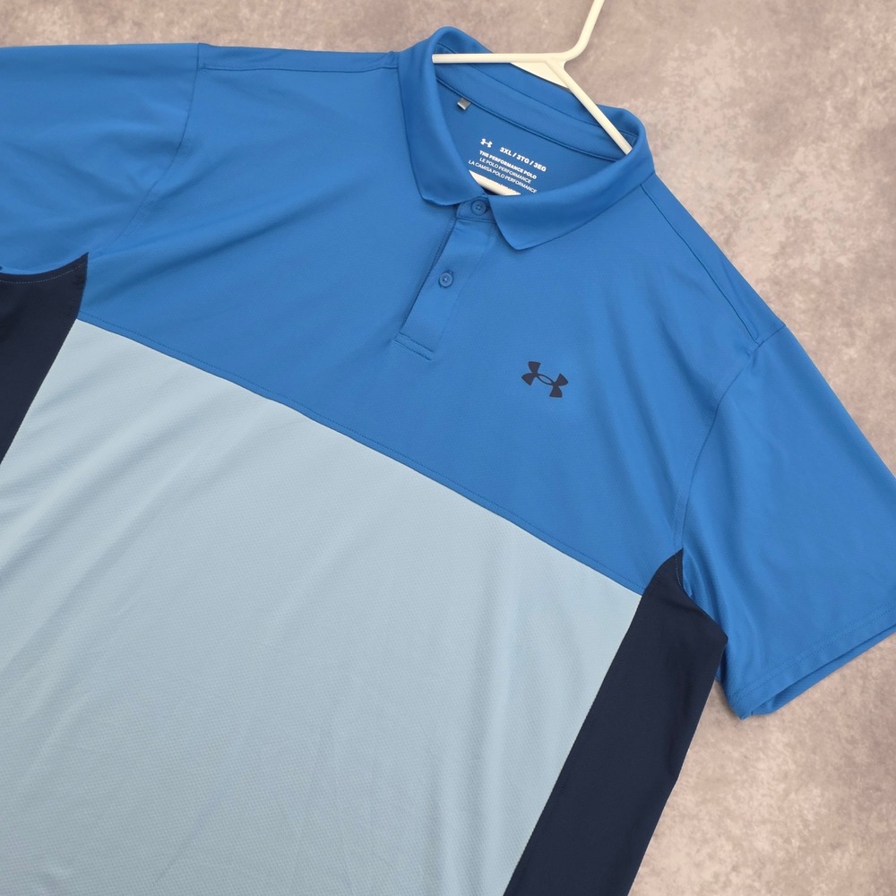Under‎ Armour Mens 3XL Performance Golf Polo Shirt Short Sleeve Blue Color Block